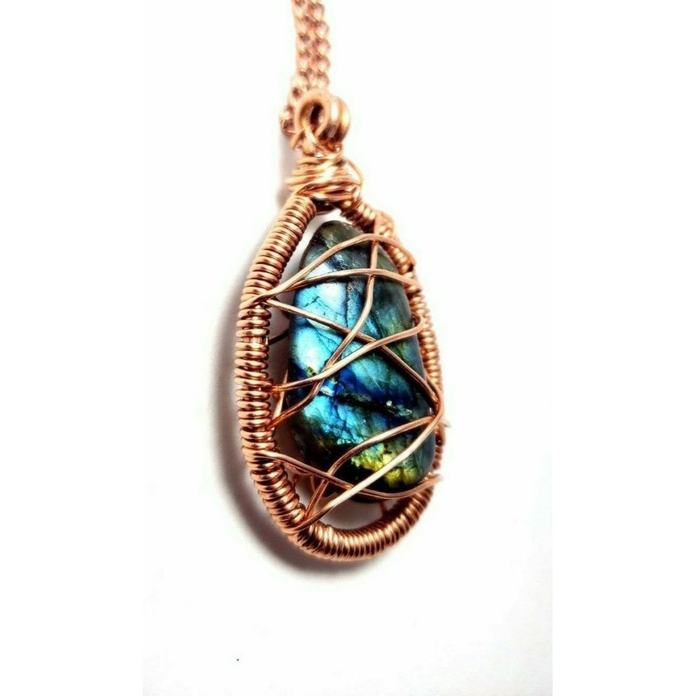 Wire wrapped labradorite crystal necklac